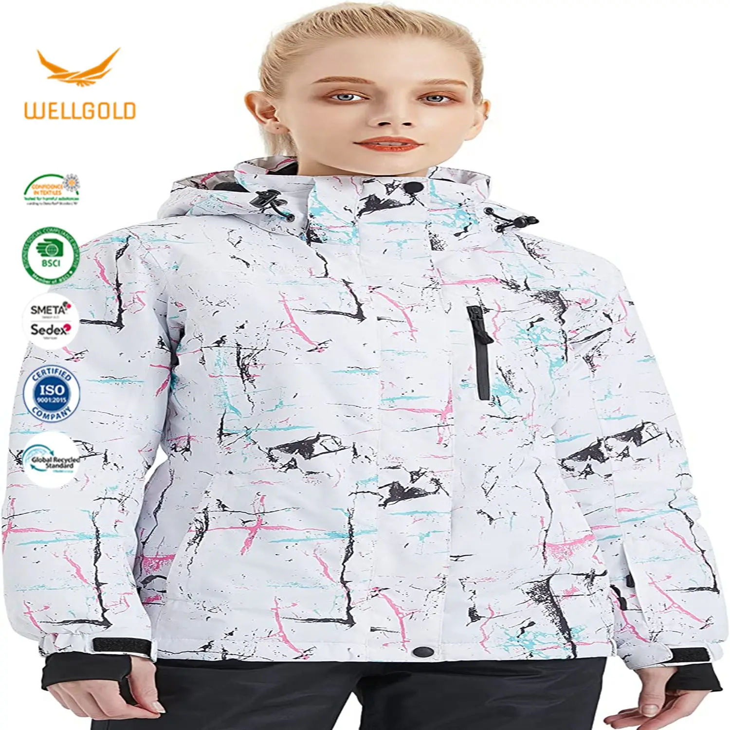 Custom Winter Eco-friendly Outdoor Sports Windproof Waterproof Snowboard Ski Suit Ski Jacket Women With Hood Full Seam Tape