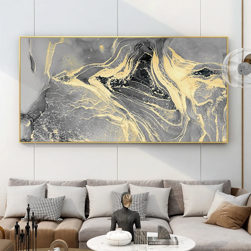 hot sale pop modern golden wall art work canvas print abstract oil painting for home decor living room