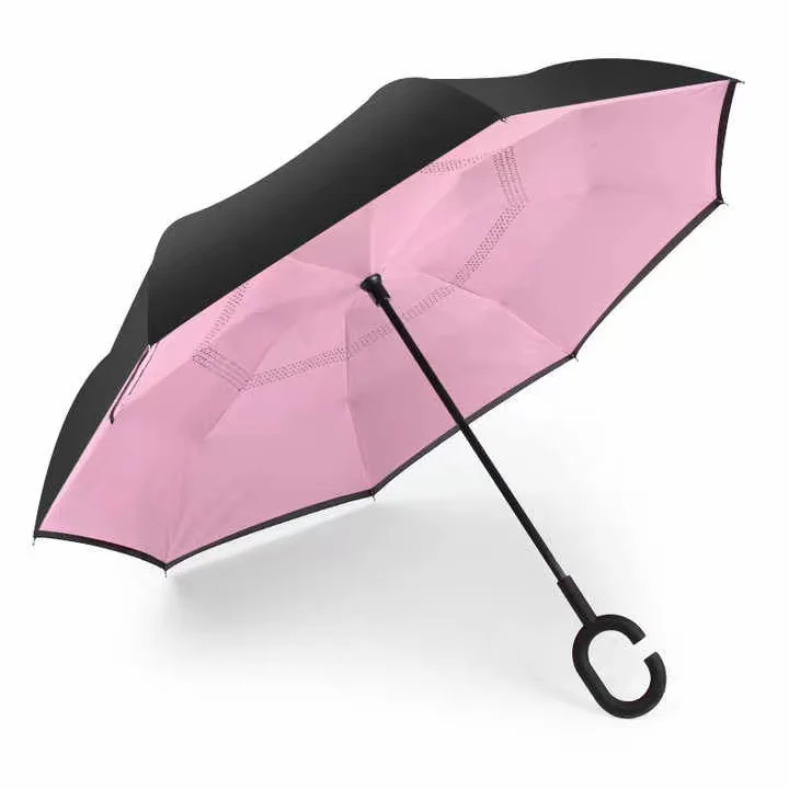 New Arrival Reverse Inverted Car Umbrellas Upside Down Long Handle Umbrella Automatic C Shape Handle Advertising Umbrella