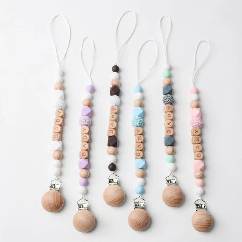 Pacifier Clips Chain Dummy Clip Silicone Beads Beech Pacifier Holder Nipple Soother Chain Infant Baby Feeding Baby Accessories