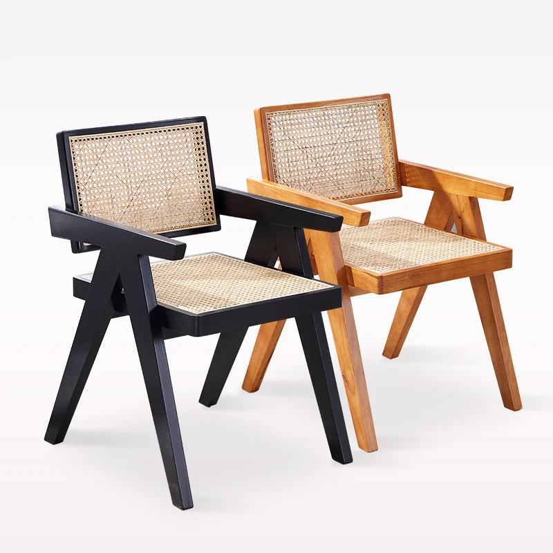 Northern Europe imported from Indonesia rattan woven solid wood frame hotel apartment arm dining chair