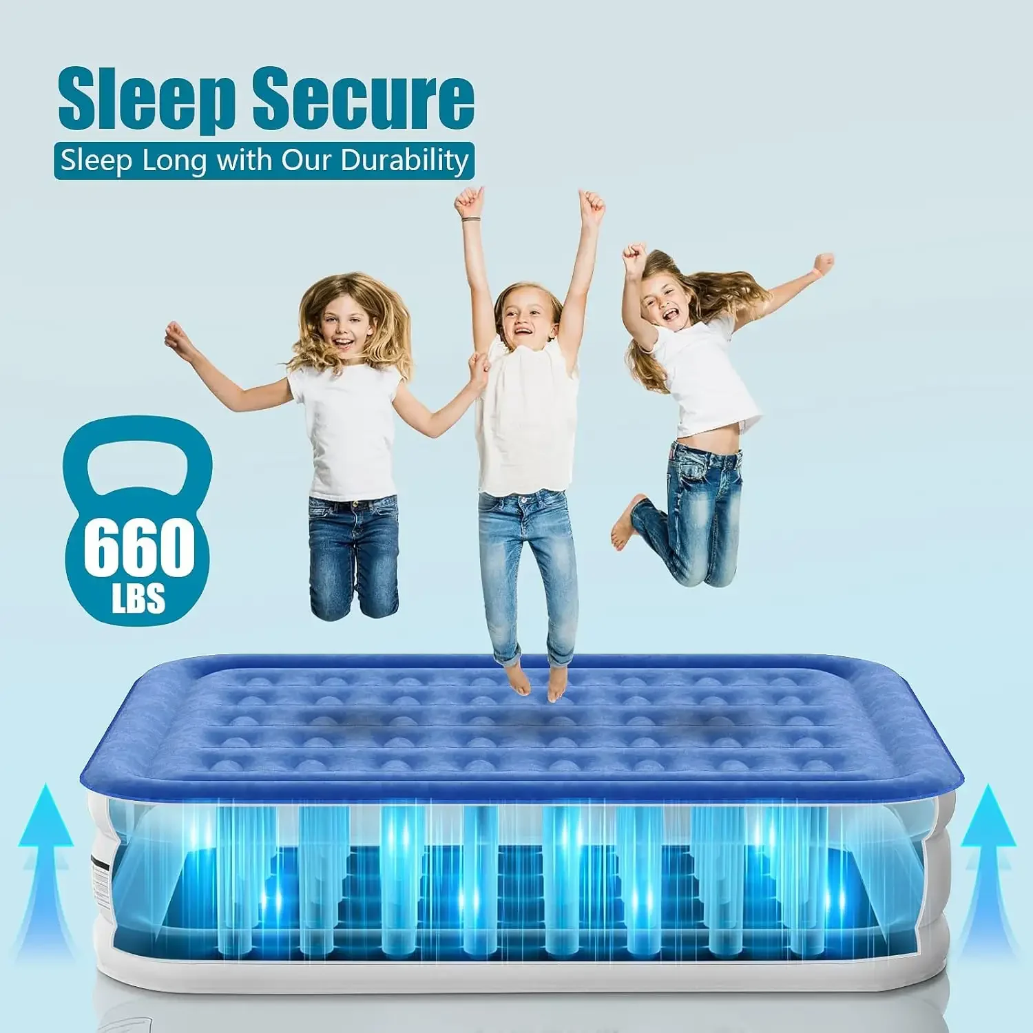 Custom Logo Foldable 16 inch Double Quick Self-inflating Air Mattress with Soft Flocked Top Layer