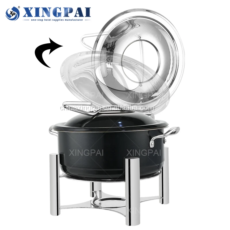 XINGPAI catering equipment black color chafing dish round chafing dish pour buffet stainless steel chaffing dish