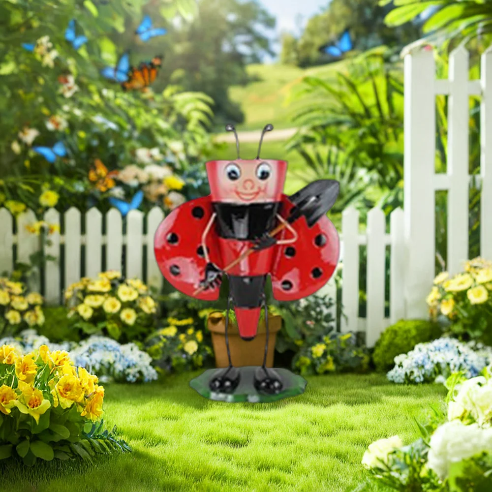 Wholesale Promotional Custom Cartoon Bee Ladybug Metal Flower Pot for Hanging Floor or Shopping Mall Use for Growing Flowers