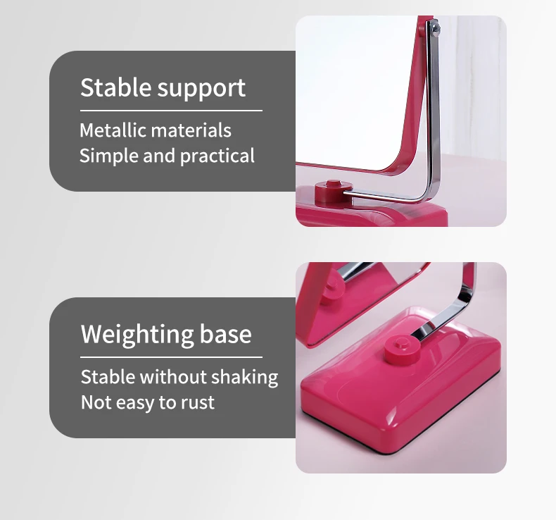 Square Plastic Tabletop Cosmetic Mirror 360 Degree Rotation Double-Sided  Non LED Light for Desk Bedroom Office Use