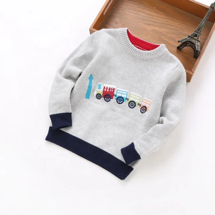 
Kids Contrast Trim Knit Embroidery Pattern Baby Boys Sweater 
