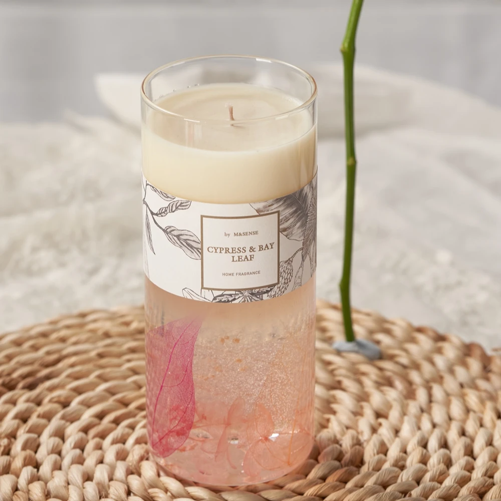 Hot Sale Natural Home Decoration Flower Dried Green Gel Soy Wax Scented Candle