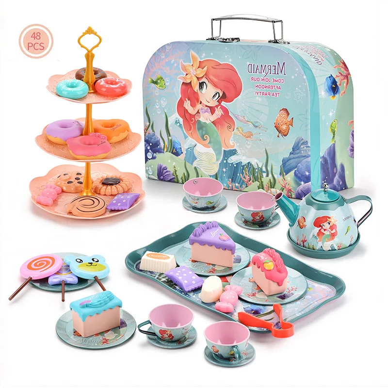 Tea Set for Little Girls 48Piece Princess Elsa Tea Party Set Safe and Durable Toy Kids Tea Set with Carrying Case