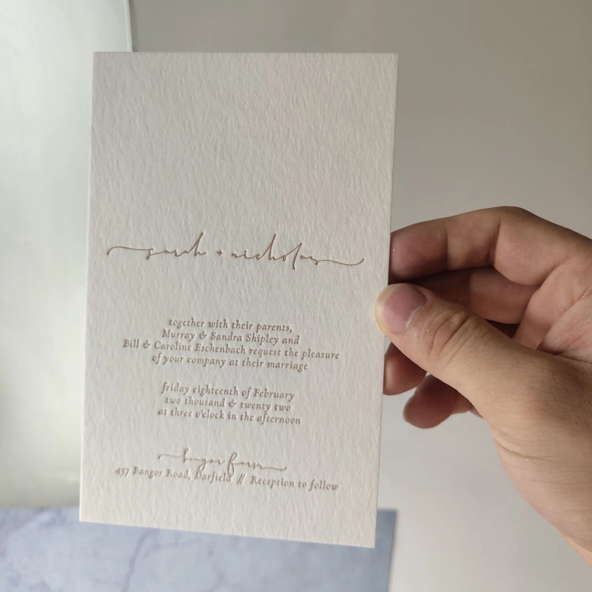 Luxury Classic debossed card Letterpress Wedding Invitation printing