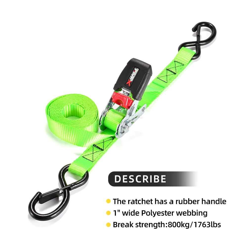 1 Inch 800Kg Rubber Coated Motorcycle Heavy Duty Ratchet Tie Down Strap with Hooks