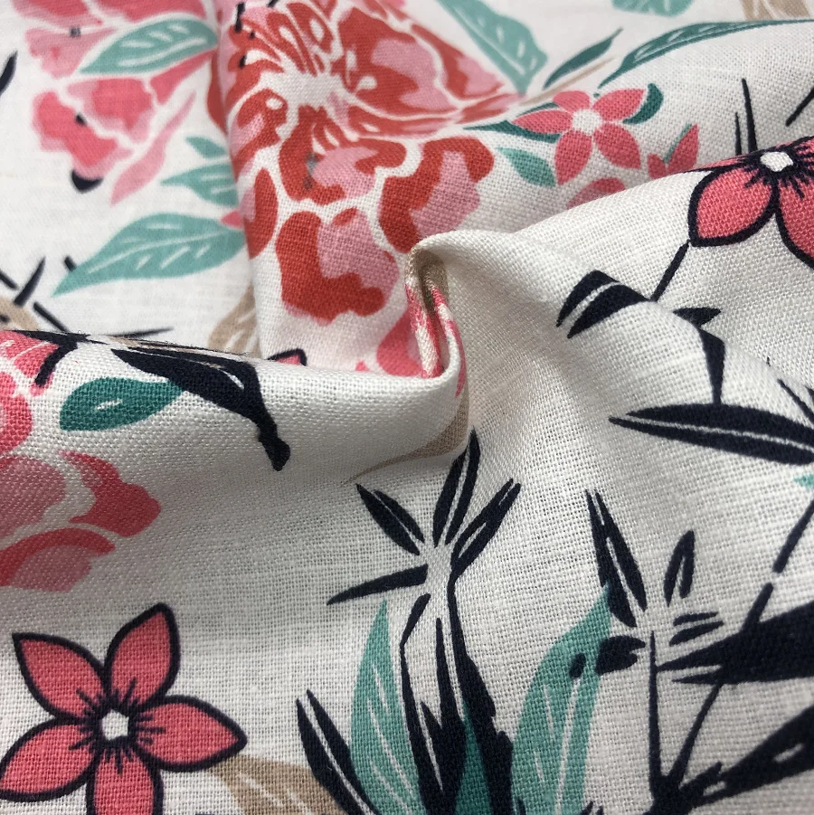 Linen Supplier woven linen viscose blend printed fabric for men shirt women dress