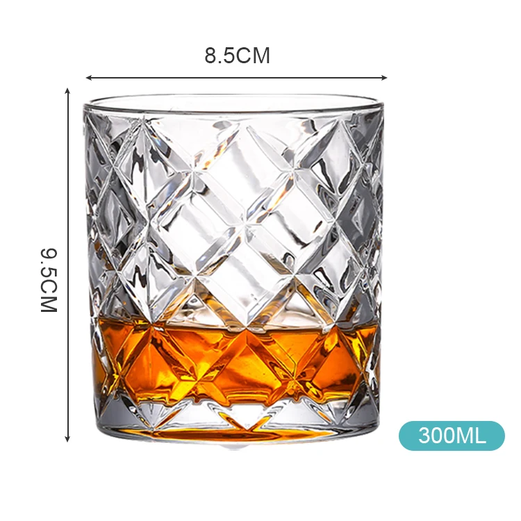 Free Sample Lead Free New Crystal Diamond Shaped Round Bottom Whiskey Glass Drinking Cup Diamond Rotation Whiskey Glass