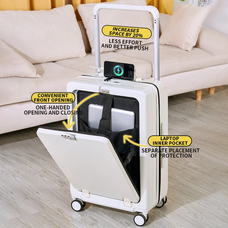 20 Inch Travel Cabin Luggage Trolley Case With Laptop 4 Wheel Suitcase With Wide Handle Combination