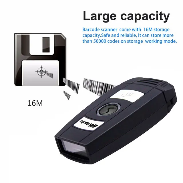 Alacrity Portable Handheld Mini 2D Wireless  Barcode Scanner 1D QR BarCode Reader Able to Scan Codes on Screen Scanner