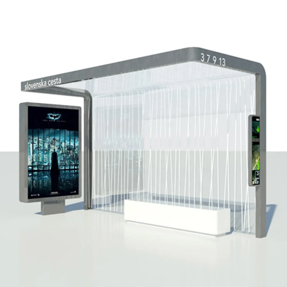Modern bus stop shelter design outdoor solar powered bus stop LED advertising bus shelters with bench