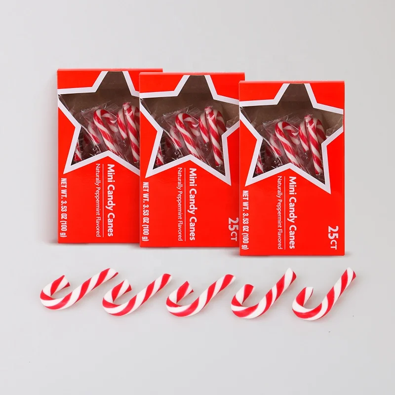 Best selling Christmas Gift Box Packed 100g Mini Mint Candy Canes Stick Sweets Hard Candies