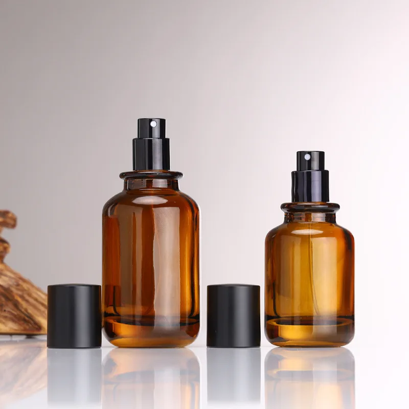 Amber Brown Clear Glass Perfume Bottle Refillable Empty 30ml 50ml 100ml Black Lid Screw Pump Cosmetic Fragrance Spray Bottles