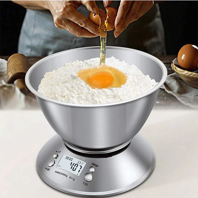 Digital Stainless Steel Kitchen Food Scales with Detachable Bowl for Household Cooking and Hotel Weighing Applications