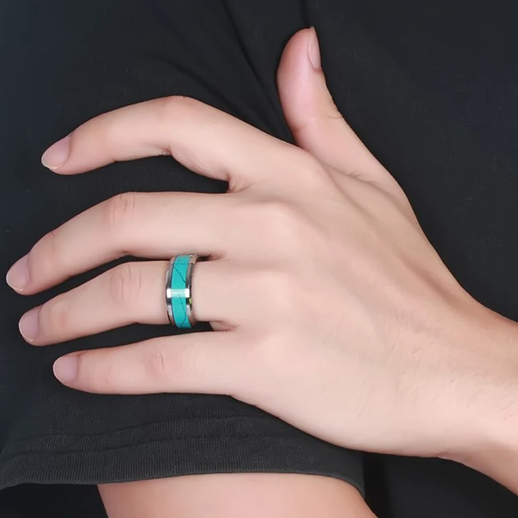 
Wholesale Blank Inlay Wedding Band Tungsten Carbide Custom Ring Mens Turquoise Rings 8mm 