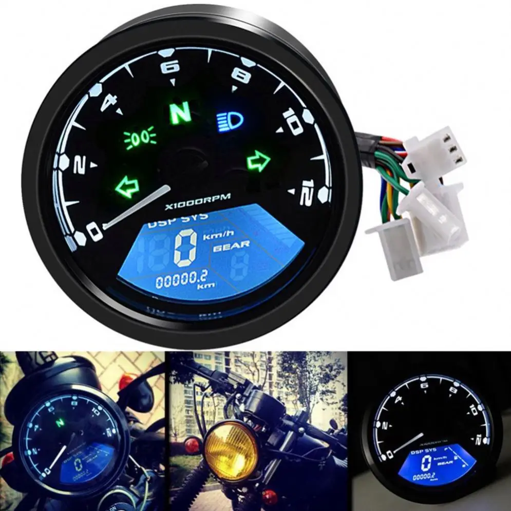 Universal 2.4 cylinder LCD Digital Universal Motorcycle Odometer Speedometer Tachometer 15000RPM Gauge