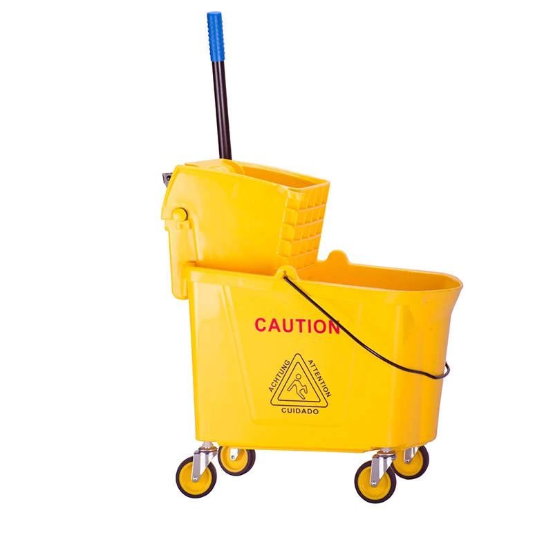 Желтая одинарная пластиковая швабра, ведро с бесшумными колесами для компании, ресторана, отеля, тележка для уборки