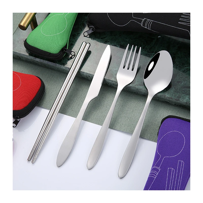 Outdoor Camping Portable Cutlery Set Travel Utensils Set Knife Fork Spoon Chopsticks Cutlery Set With Case
