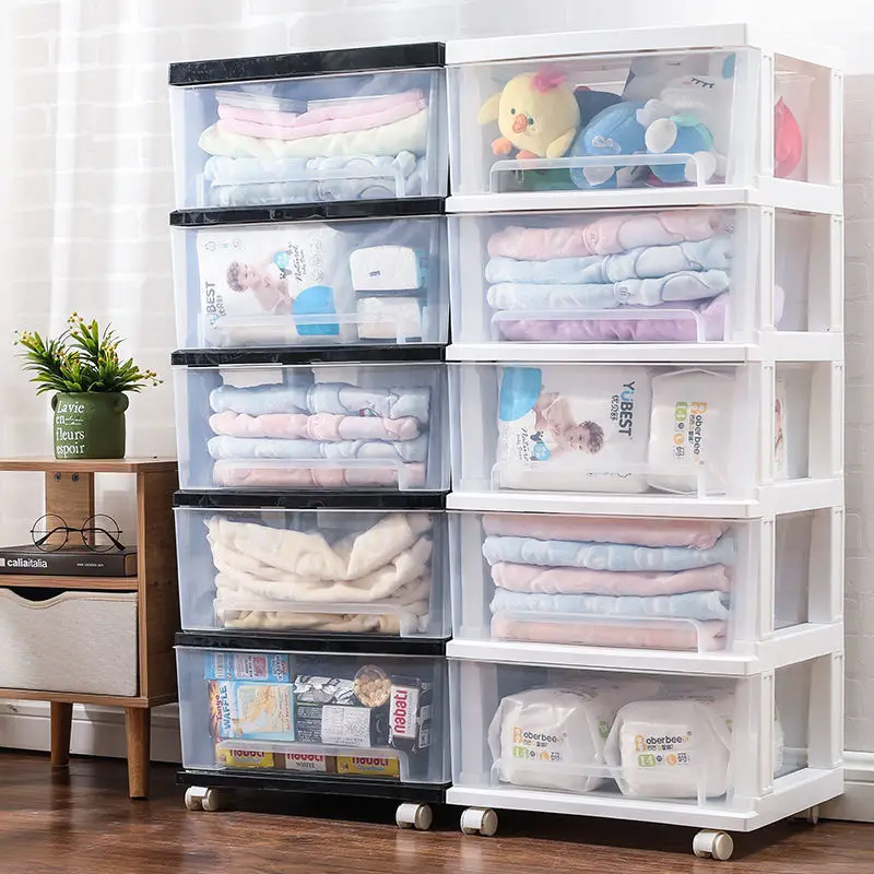 Drawer transparent storage cabinet multi-layer combination wardrobe clothing sorting box plastic desktop drawer box can be custo