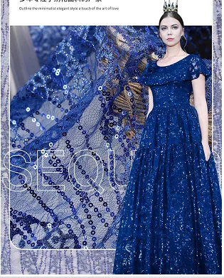 3D Sequin Beaded Lace Fabric Mesh Embroidery Sequined Lace Fabric for DIY Evening Dress Wedding Dress