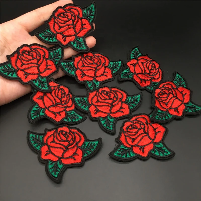 Wholesale Price Beautiful Rose Flower Embroidery Design Patch Custom Iron On Embroidery Rose Patches