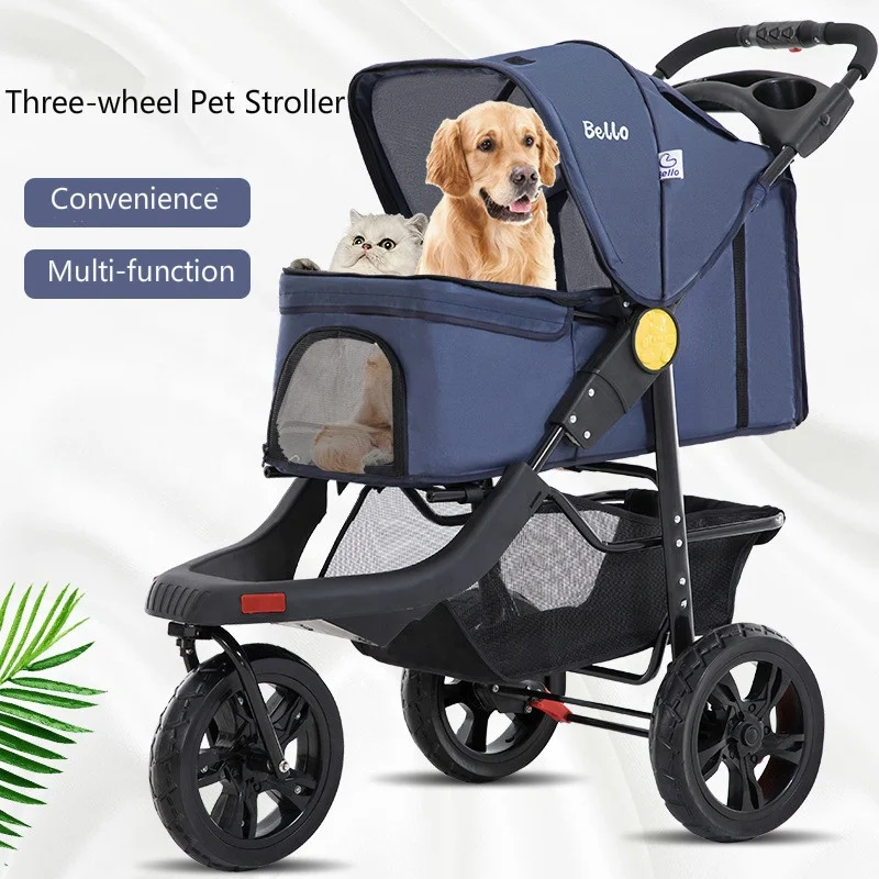 
Pet Supplies Foldable Three-wheel Pet Stroller For Large Dogs and Cats Outdoor Carrier 