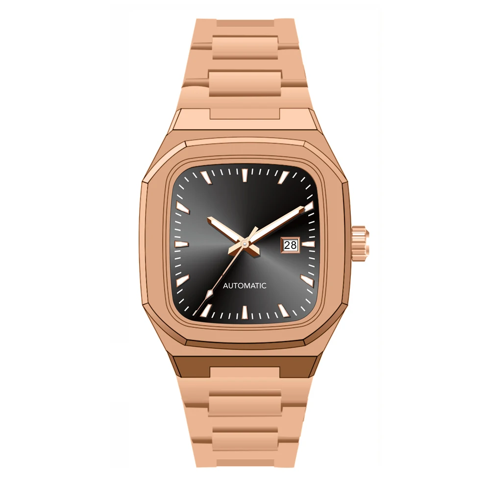 Casual Gold Couple Hand Watch Men Luxury Mechanical Watch Stainless Steel Automatic Rectangle Design Quartz Watches For Women