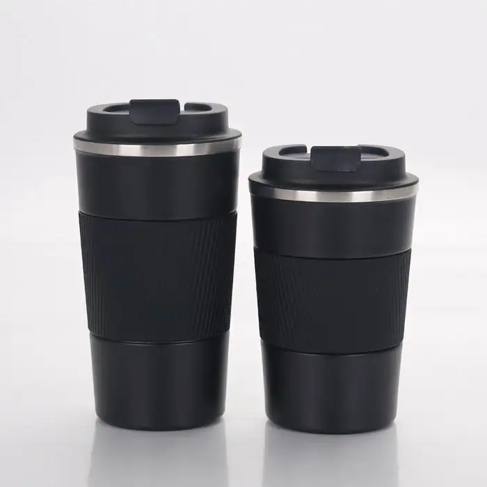 Customized Logo Double Wall Stainless Steel Vacuum Cup with Silicone Sleeve  Stainless Steel Coffee Mug Coffee Mug with Lid
