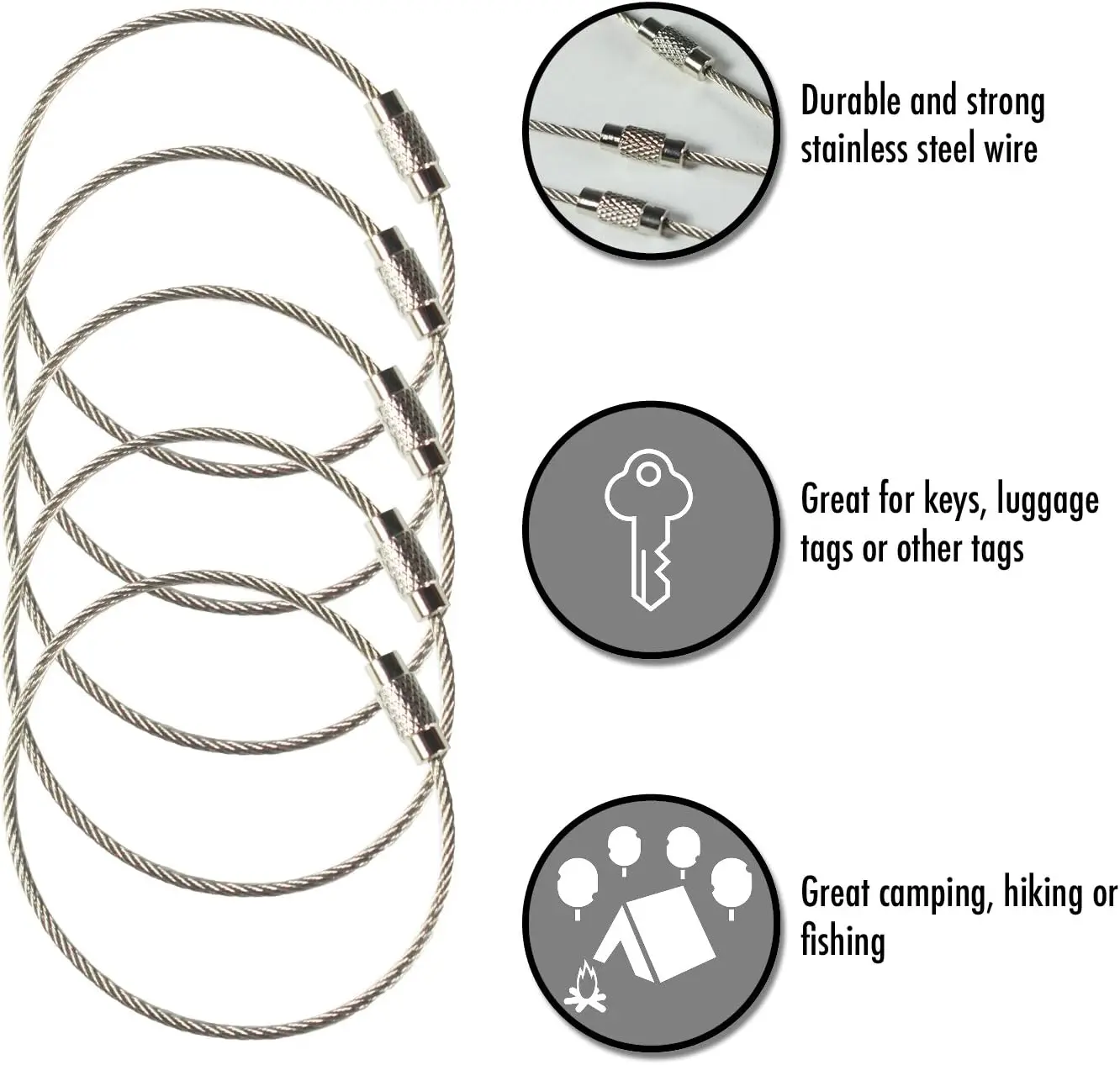 Nylon Coated screw lock Stainless Steel Wire rope Keychain Aircraft Cable KeyRing Loops for Hanging Luggage Tags or ID Tag