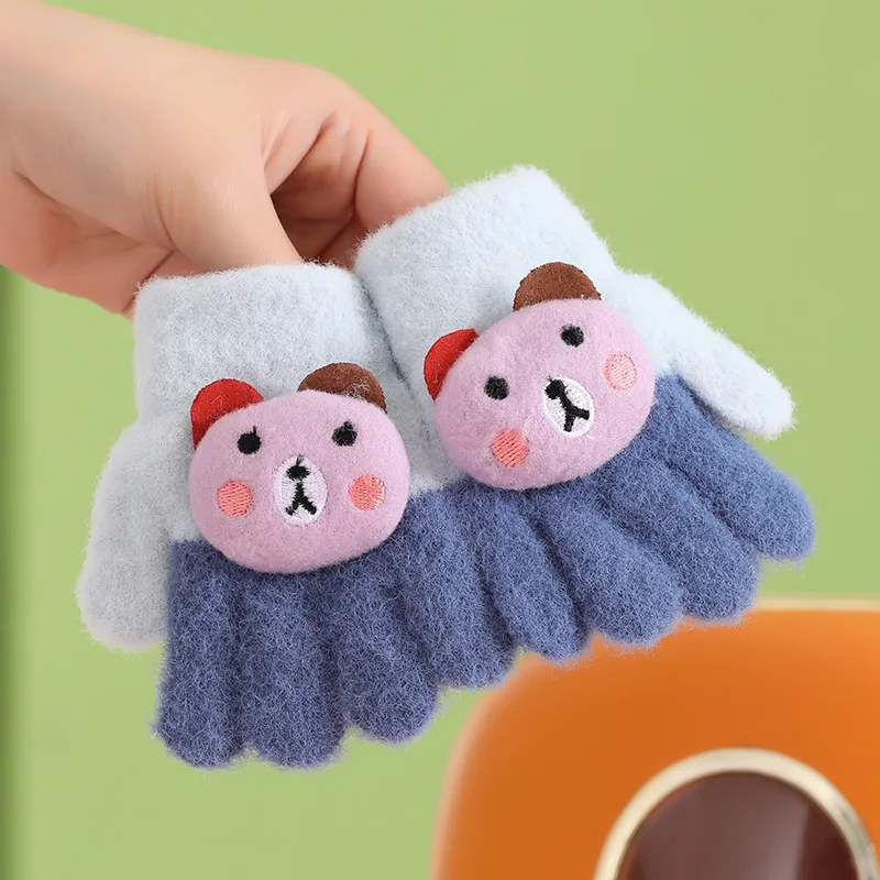 2023 Orange Half Finger Warm Winter Gloves for Children Lovely Rabbit Pattern Covered Mittens for Kids