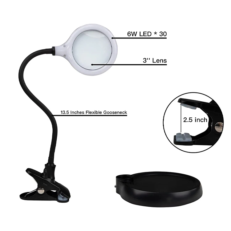 Led Table Lamp Flexible Arm Working Light Magnifying Glass Lens Craft Lamp Desk Base Task Lamp With Base