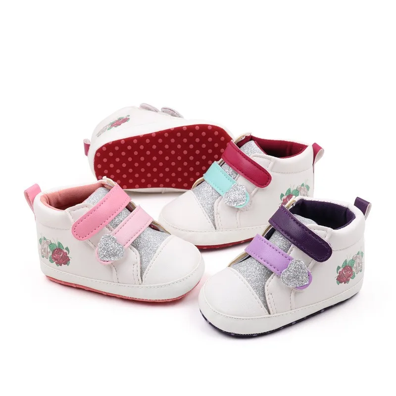 Unisex Baby Casual High Top Shoes with Double Hook Loop Rose Print Pattern in Different Colors for Fall Winter Spring Summer