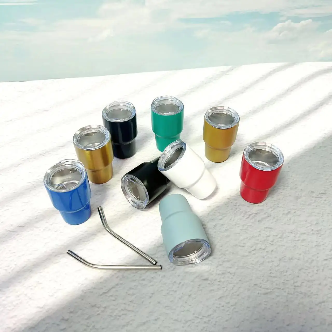 304 Stainless Steel Magic 2oz Mood Food Grade Solid Color Plastic Cold Water Colorful Glitter Cup With Lid And Straw