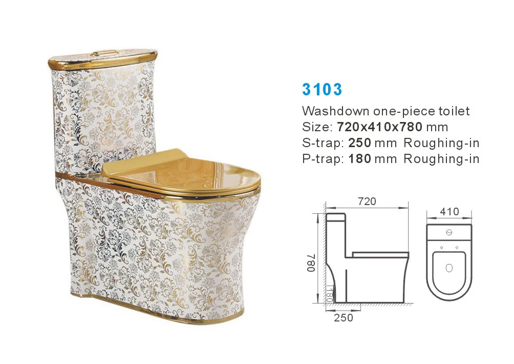 Printing Flower Gold Toilets Porcelain Sanitary Ware Wc Colored Toilets Bathroom Ceramic One Piece Modern China Hotel 5 Years