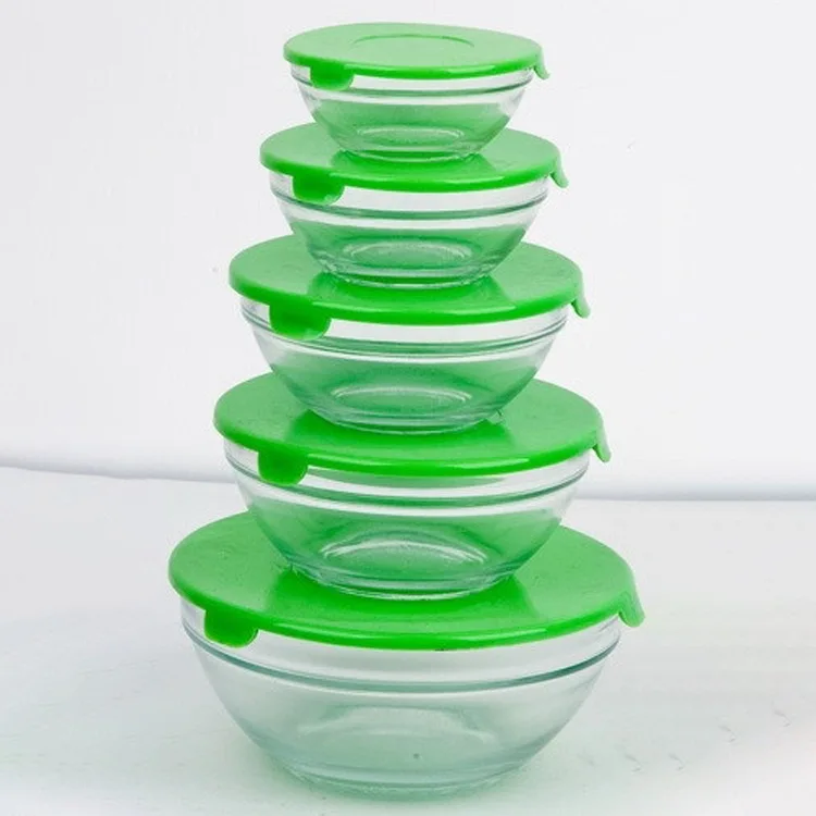 Microwave Safe Qven Safe Round Shape Borosilicate Food Storage Container Glass Salad Bowl With PP Lid
