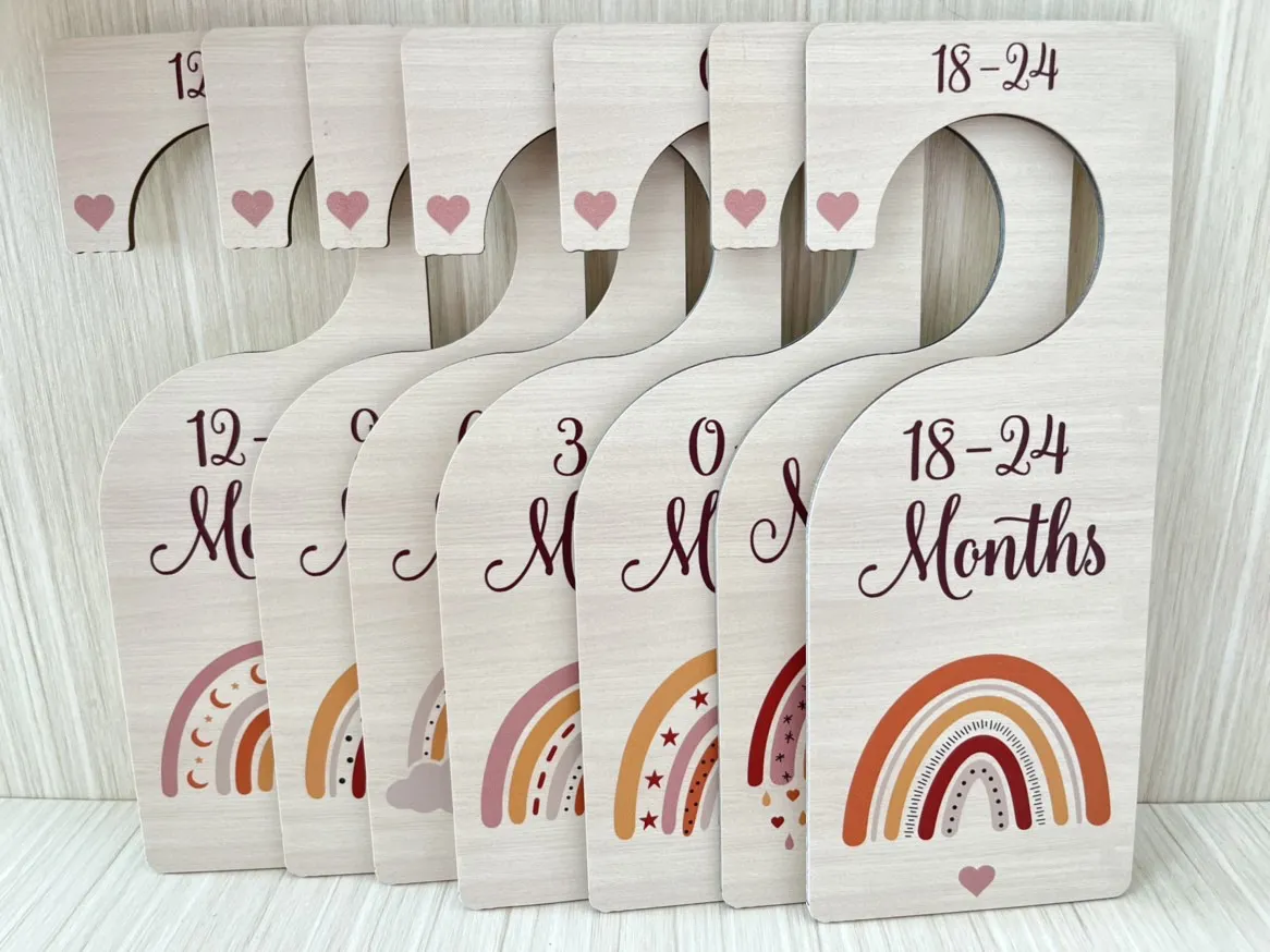 Printable Boho Rainbow Nursery Clothes Organizers Baby Closet Size Newborn Gift Hanger Wooden Sign Baby Closet Wardrobe Dividers
