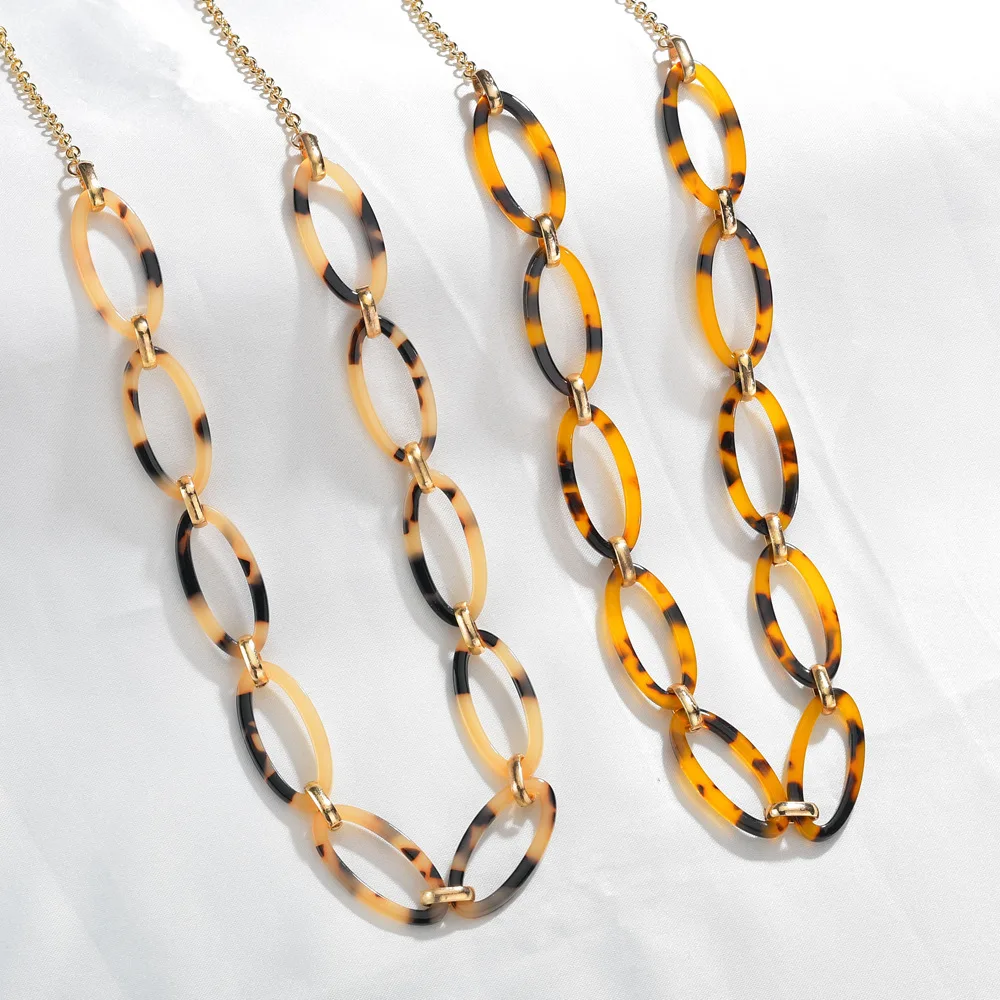New Arrivals Long Chain Necklace For Women Tortoiseshell Acrylic Necklace Jewelry