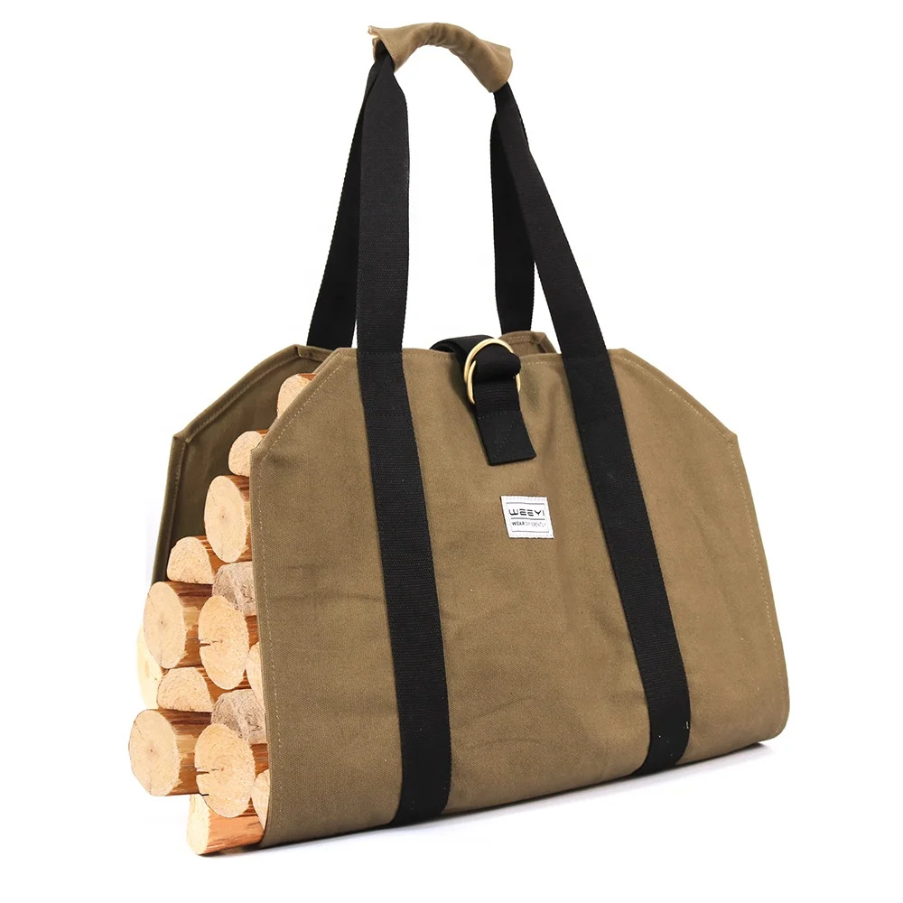 
Custom Canvas Firewood Bag Log Carrier Bag With Hook And Loop 