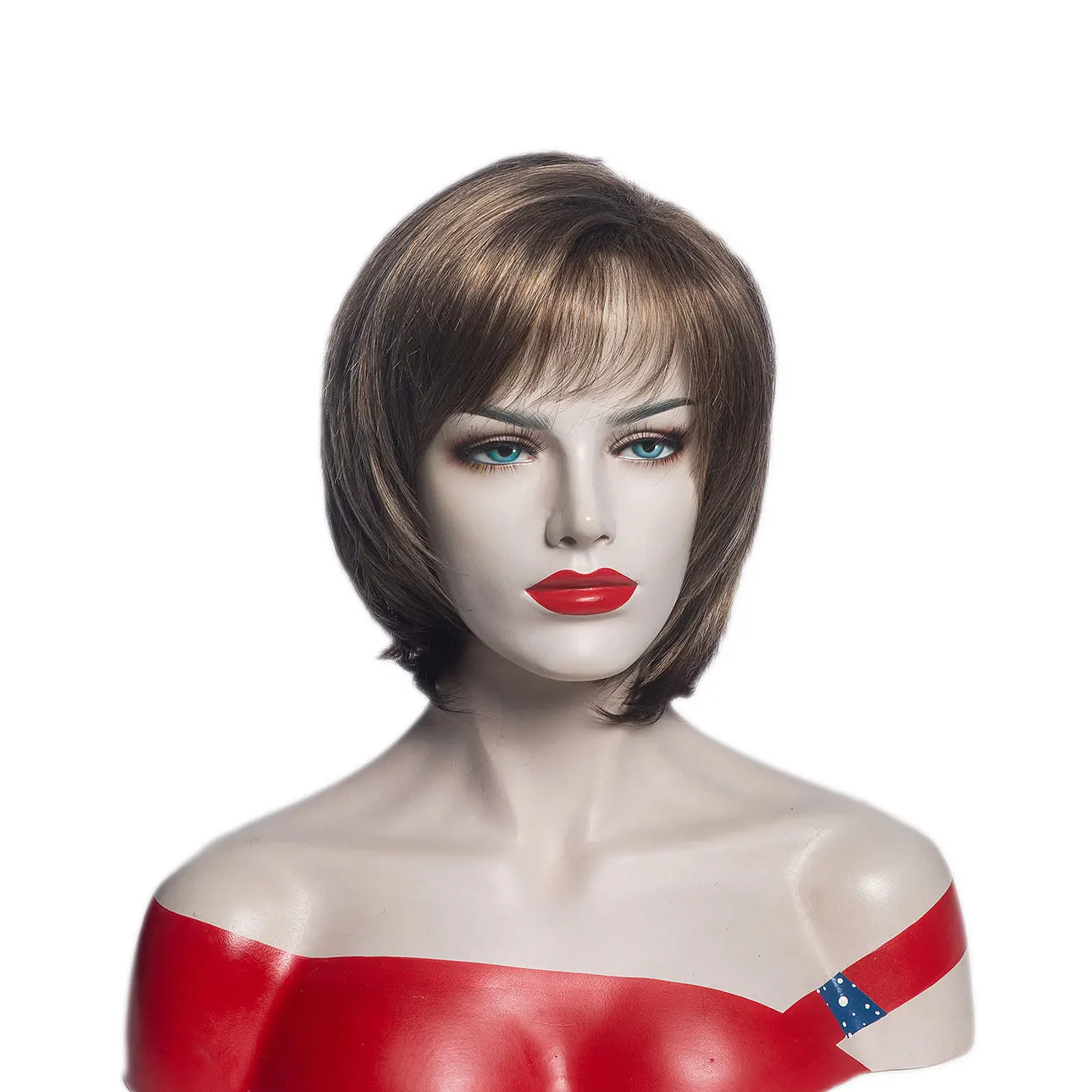 Aishili wholesale Short Brown Straight Highlights Synthetic Hair Wigs For Women vendor factory of synthetic wigs