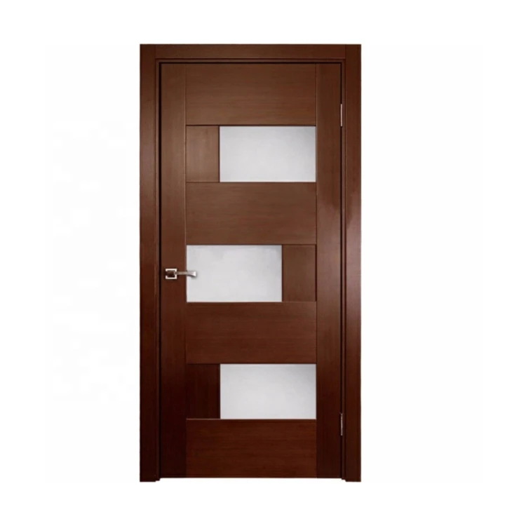 wood White Painting Glass Inserted Solid Wood Double Leaf Interior Doors