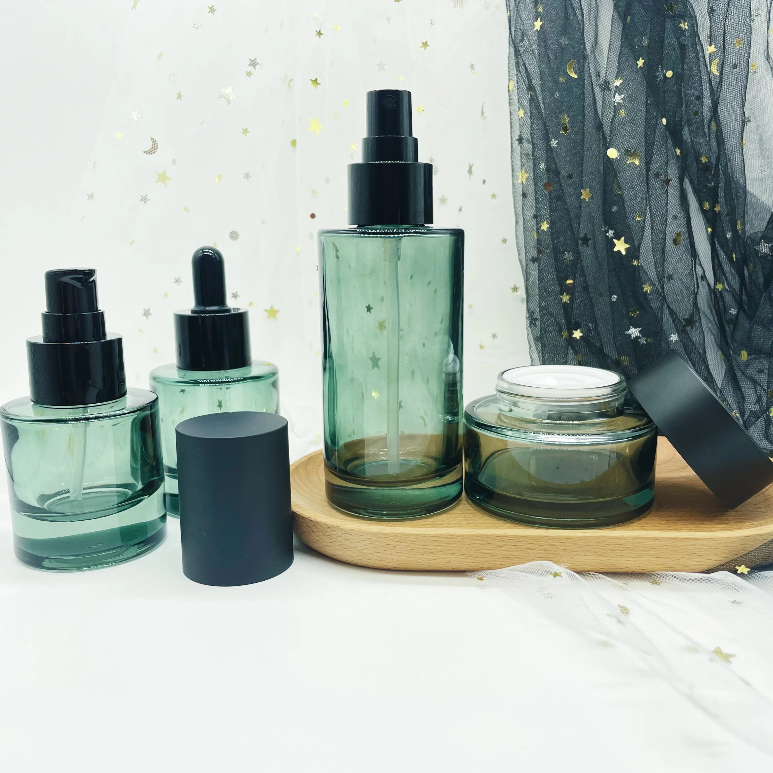 30 мл 40 100 Косметическая синяя цветная стеклянная Пустая помпа для лосьона бутылки крема по уходу за кожей