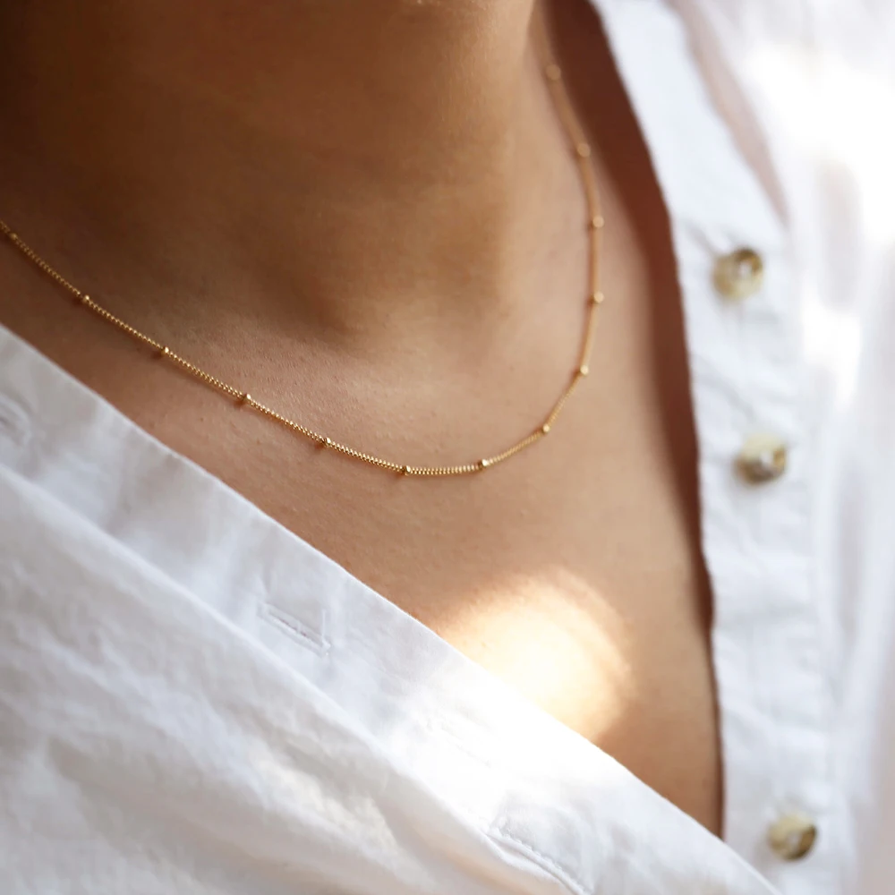 fashion jewelry dainty link thin chain size adjustable stainless steel necklace 2021