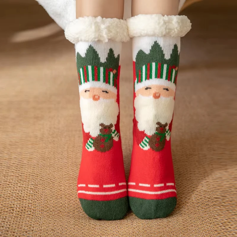 Santa Claus Fluffy Warm sleep socks Thick Fleece Non Slip Home floor Socks christmas cozy socks
