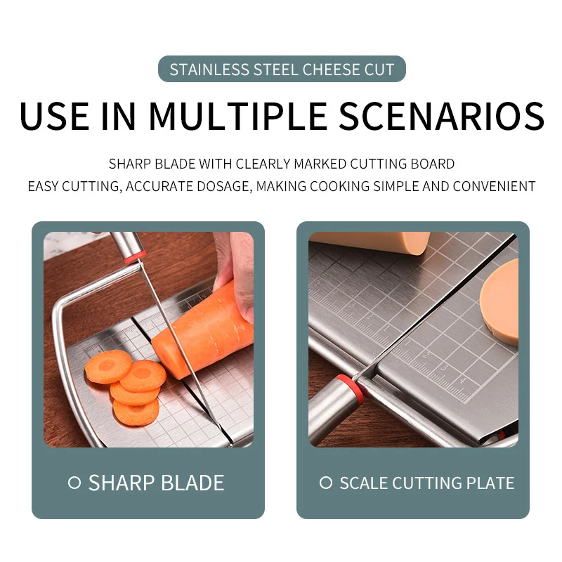 Stainless Steel Cheese Slicers for Block Wire Cheese Slicer with Scale Cheese Cutters for Kitchen Gadget