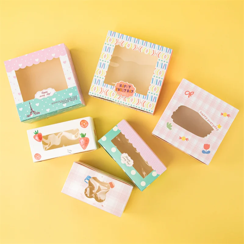 Custom Egg Yolk Crisp Cookie Baking Packing Box Donuts Chocolate Gift Clear Window Birthday Christmas Event & Party Favors