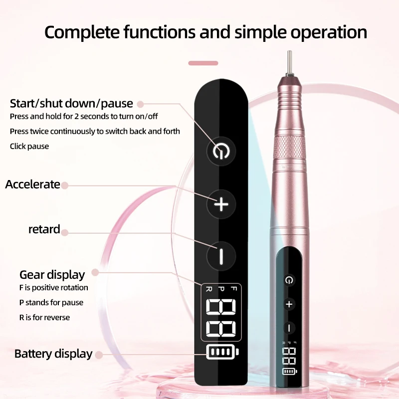 Wholesale LED Display Electric Nail Drill Rechargeable Nail Drill Machine 35000RPM Professional Manicure Machine USB Cable 5V1A